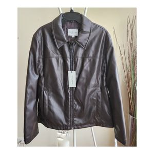 Cole Haan Men’s Collared Open Bottom Faux Leather Jacket, Dk.Brown, size XL, New